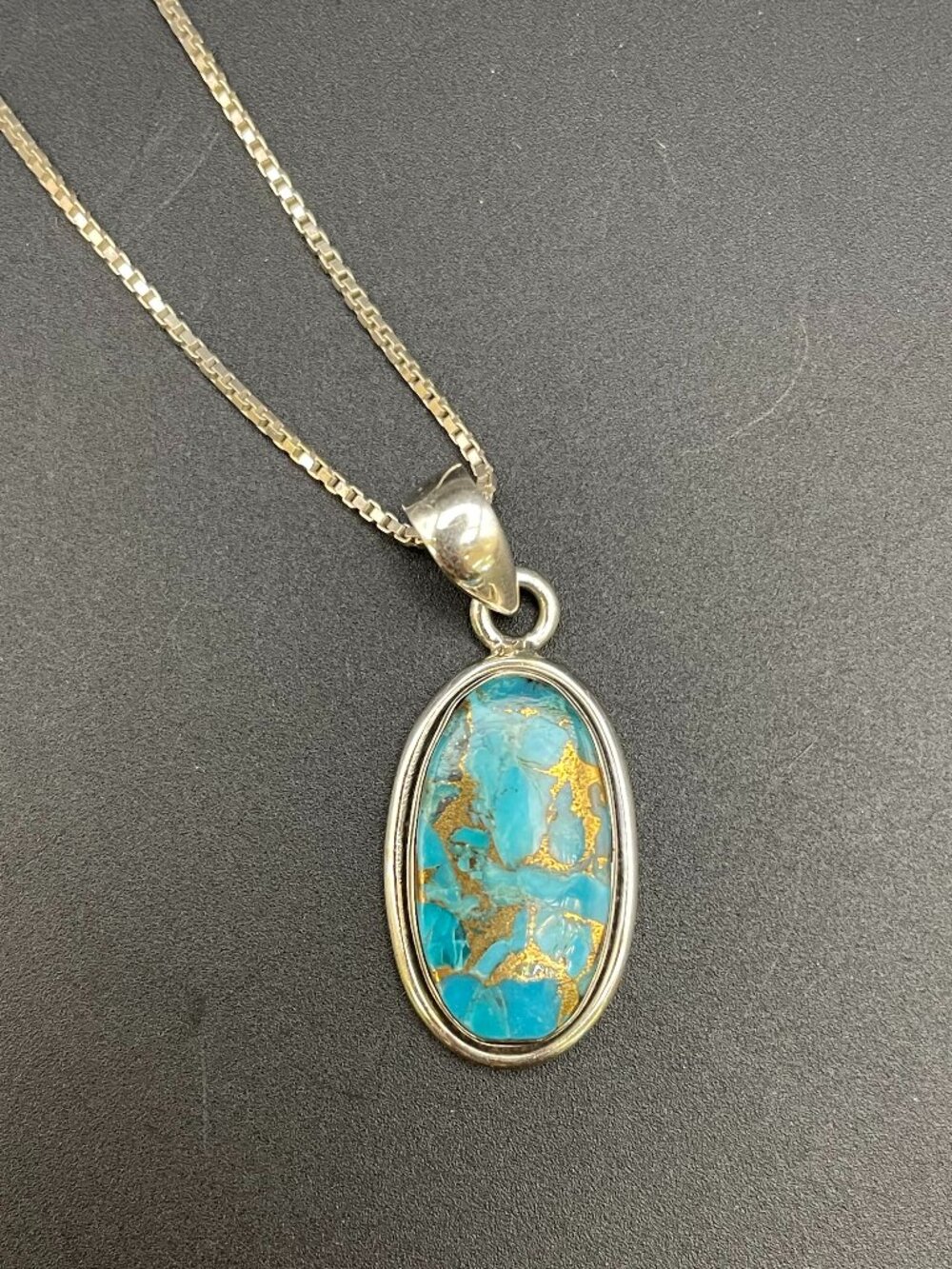 Sterling Silver and Turquoise Oval Cabochon Necklace